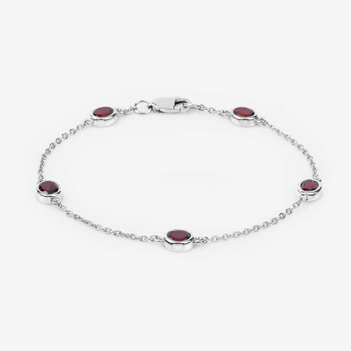 Pulsera de Plata Esterlina .925 con Granate Genuino de 2.25 Quilates