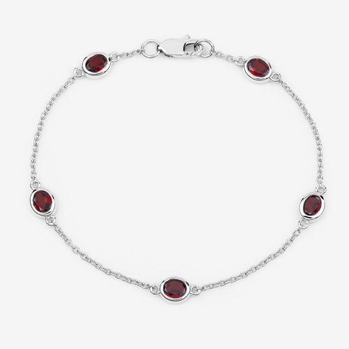 Pulsera de Plata Esterlina .925 con Granate Genuino de 2.25 Quilates