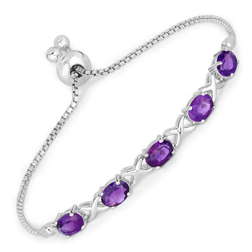 Pulsera de Amatista Genuina de 4.00 Quilates en Plata Esterlina .925