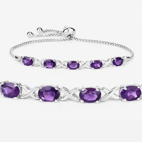 Pulsera de Amatista Genuina de 4.00 Quilates en Plata Esterlina .925