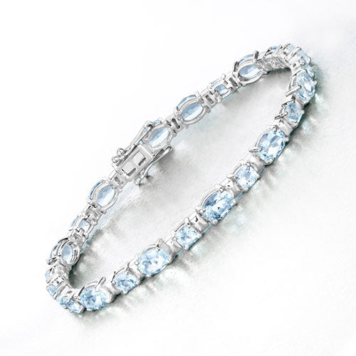 Pulsera de Plata Esterlina con Aguamarina Genuina de 10.06 Quilates