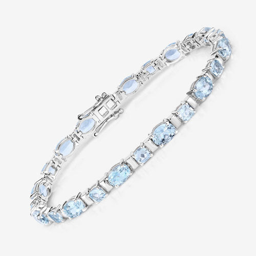 Pulsera de Plata Esterlina con Aguamarina Genuina de 10.06 Quilates