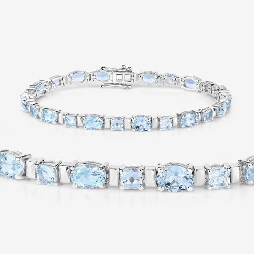 Pulsera de Plata Esterlina con Aguamarina Genuina de 10.06 Quilates
