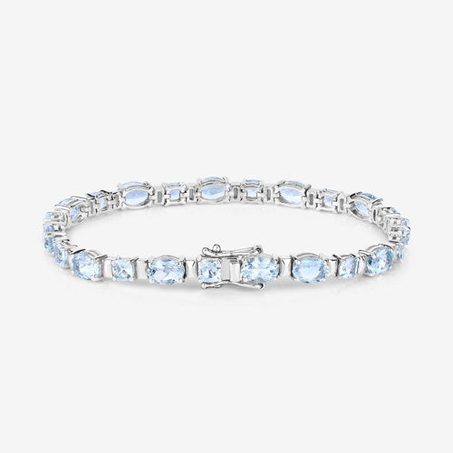 Pulsera de Plata Esterlina con Aguamarina Genuina de 10.06 Quilates