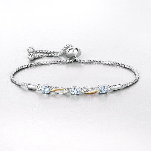 0.74 Carat Genuine Aquamarine & White Sapphire Bracelet