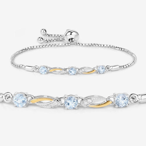 0.74 Carat Genuine Aquamarine & White Sapphire Bracelet