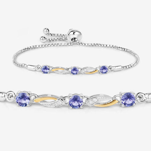 Bracelet en tanzanite véritable de 0,77 carat et saphirs blancs