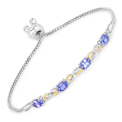 1.81 Carat Genuine Tanzanite & White Topaz Sterling Silver Bracelet