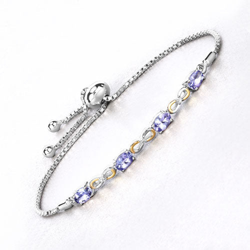 1.81 Carat Genuine Tanzanite & White Topaz Sterling Silver Bracelet