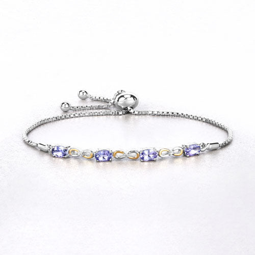 1.81 Carat Genuine Tanzanite & White Topaz Sterling Silver Bracelet