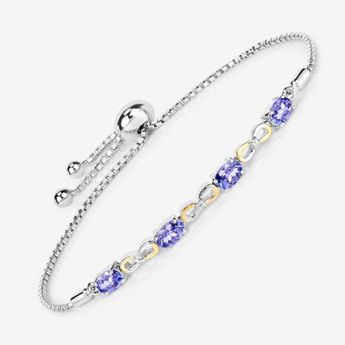1.81 Carat Genuine Tanzanite & White Topaz Sterling Silver Bracelet