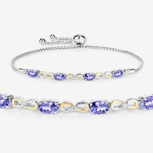 1.81 Carat Genuine Tanzanite & White Topaz Sterling Silver Bracelet