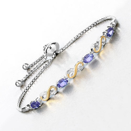 1.79 Carat Genuine Tanzanite & White Topaz Sterling Silver Bracelet