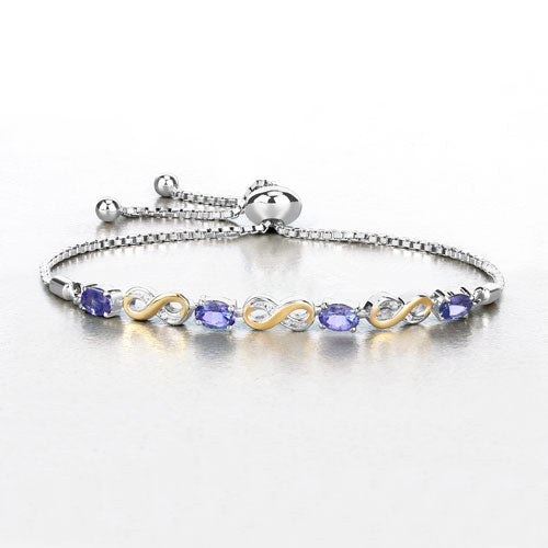 1.79 Carat Genuine Tanzanite & White Topaz Sterling Silver Bracelet