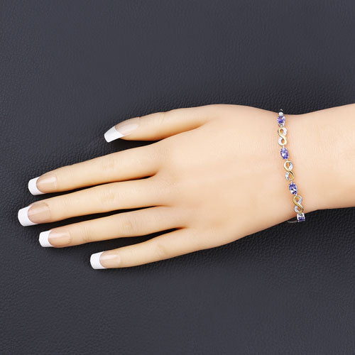 1.79 Carat Genuine Tanzanite & White Topaz Sterling Silver Bracelet