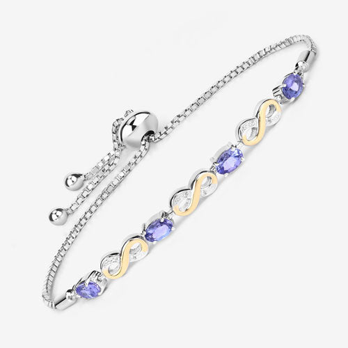 1.79 Carat Genuine Tanzanite & White Topaz Sterling Silver Bracelet