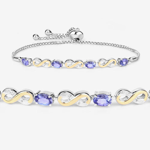 1.79 Carat Genuine Tanzanite & White Topaz Sterling Silver Bracelet