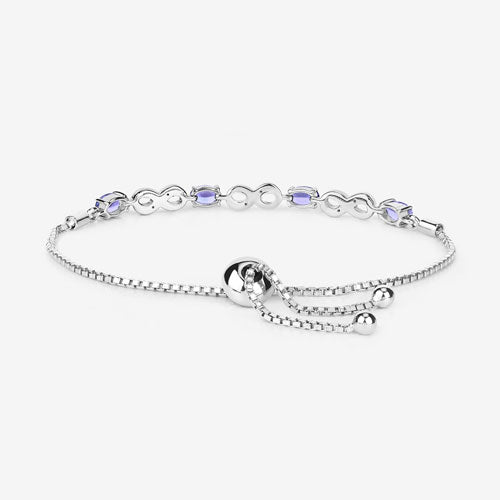 1.79 Carat Genuine Tanzanite & White Topaz Sterling Silver Bracelet