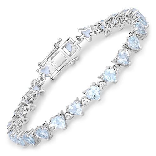 Pulsera de plata esterlina con aguamarina y diamantes de 7.71 quilates