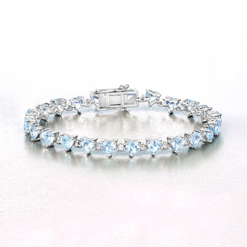 11.62 Carat Blue Topaz & Diamond Sterling Silver Bracelet