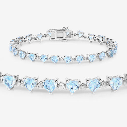 11.62 Carat Blue Topaz & Diamond Sterling Silver Bracelet