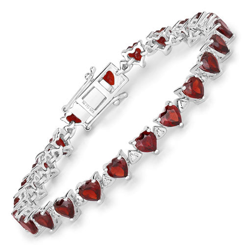 11.62 Carat Genuine Garnet & White Diamond Sterling Silver Bracelet