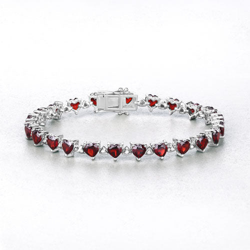 11.62 Carat Genuine Garnet & White Diamond Sterling Silver Bracelet