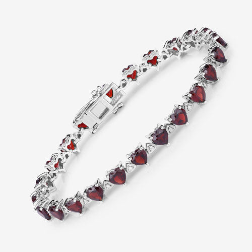 11.62 Carat Genuine Garnet & White Diamond Sterling Silver Bracelet