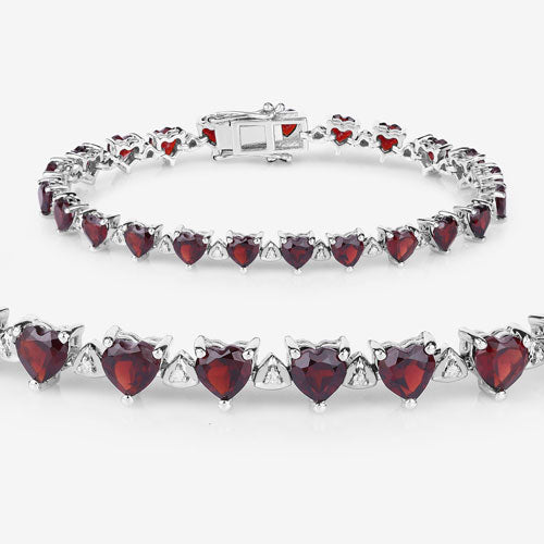 11.62 Carat Genuine Garnet & White Diamond Sterling Silver Bracelet