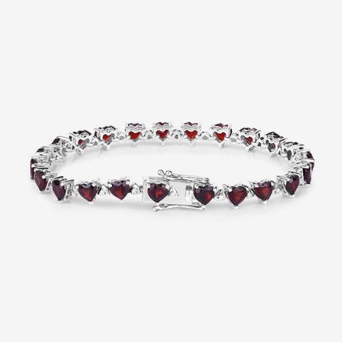 11.62 Carat Genuine Garnet & White Diamond Sterling Silver Bracelet