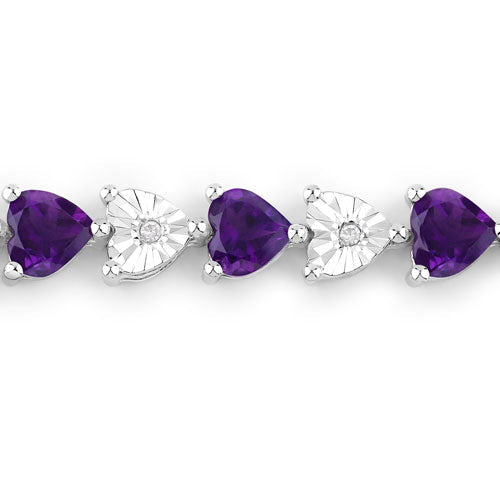 Bracelet en argent sterling avec améthyste et diamants de 6,59 carats