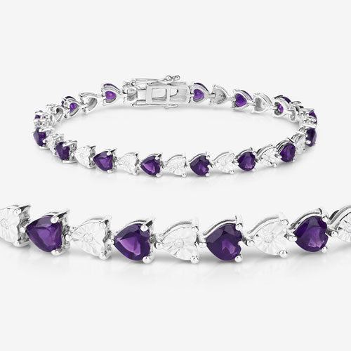 Bracelet en argent sterling avec améthyste et diamants de 6,59 carats