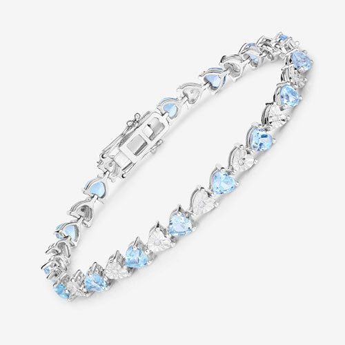 Elegant Blue Topaz and Diamond Sterling Silver Bracelet
