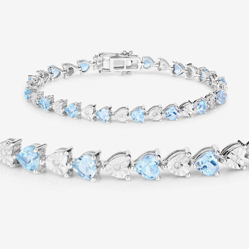 Elegant Blue Topaz and Diamond Sterling Silver Bracelet
