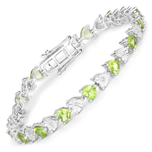 6.74 Carat Genuine Peridot & Diamond Sterling Silver Bracelet
