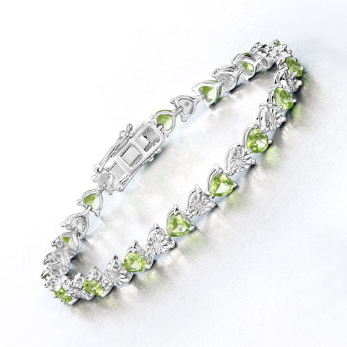 6.74 Carat Genuine Peridot & Diamond Sterling Silver Bracelet