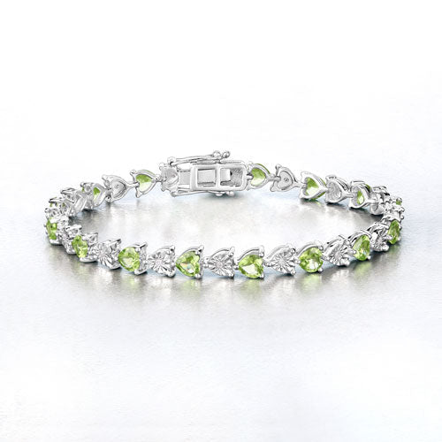 6.74 Carat Genuine Peridot & Diamond Sterling Silver Bracelet