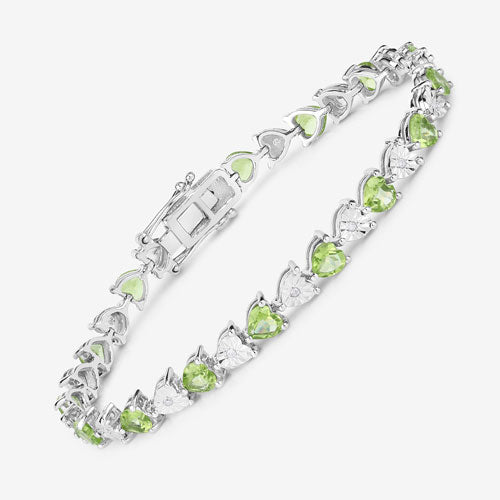 6.74 Carat Genuine Peridot & Diamond Sterling Silver Bracelet