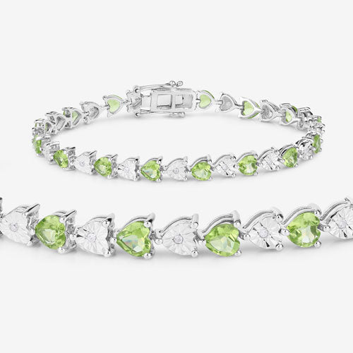 6.74 Carat Genuine Peridot & Diamond Sterling Silver Bracelet