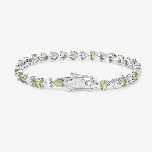 6.74 Carat Genuine Peridot & Diamond Sterling Silver Bracelet