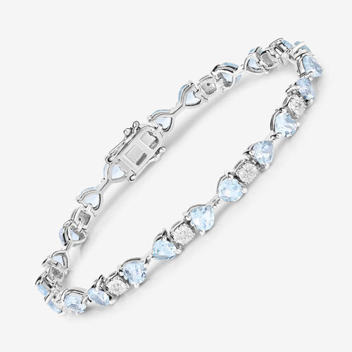 Pulsera de Plata Esterlina con Acuamarina y Diamantes de 7.36 Quilates