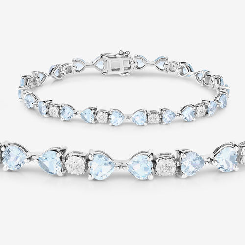 Pulsera de Plata Esterlina con Acuamarina y Diamantes de 7.36 Quilates
