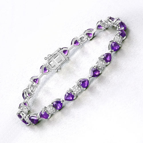 9.56 Carat Genuine Amethyst & White Diamond Sterling Silver Bracelet