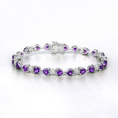 9.56 Carat Genuine Amethyst & White Diamond Sterling Silver Bracelet