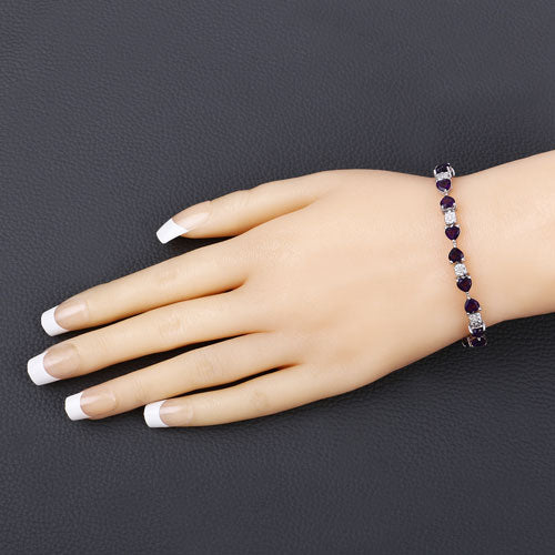 9.56 Carat Genuine Amethyst & White Diamond Sterling Silver Bracelet