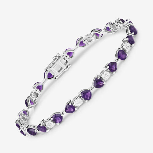 9.56 Carat Genuine Amethyst & White Diamond Sterling Silver Bracelet