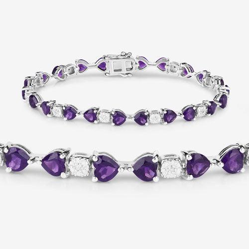 9.56 Carat Genuine Amethyst & White Diamond Sterling Silver Bracelet