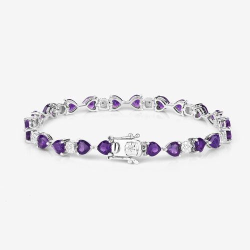 9.56 Carat Genuine Amethyst & White Diamond Sterling Silver Bracelet