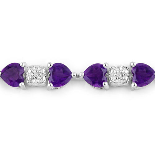 9.56 Carat Genuine Amethyst & White Diamond Sterling Silver Bracelet