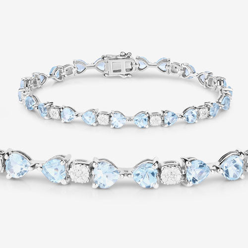 Bracelet en argent sterling avec topaze bleue de 11,10 carats et diamants blancs